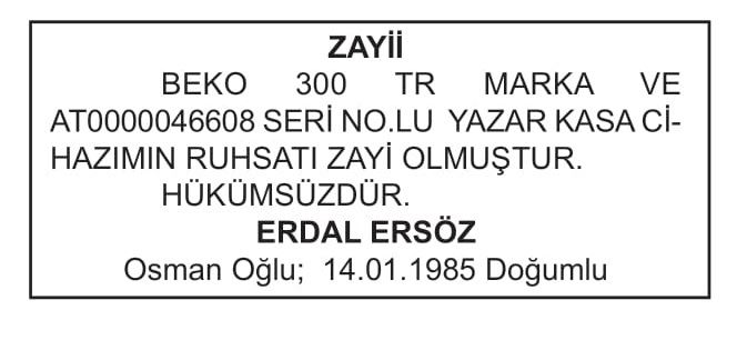 ZAYİİ İLANI