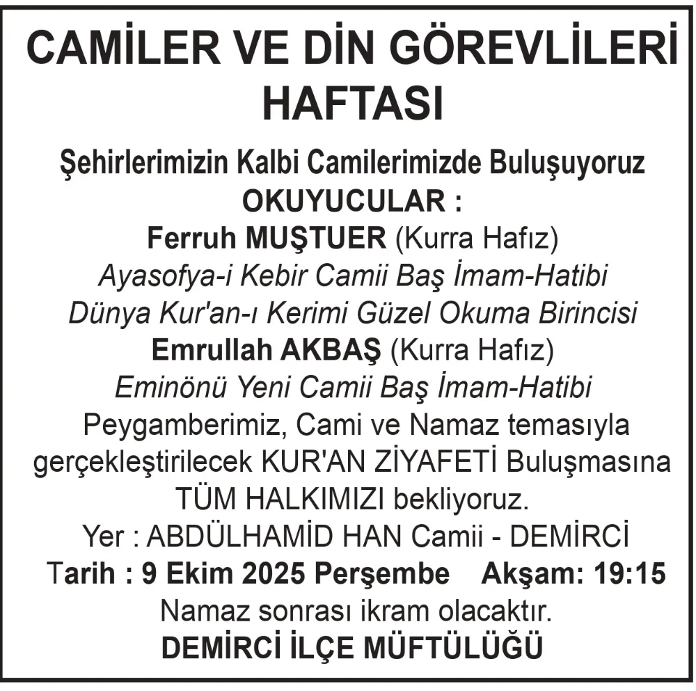 CAMİLER VE DİN GÖREVLİLERİ HAFTASI