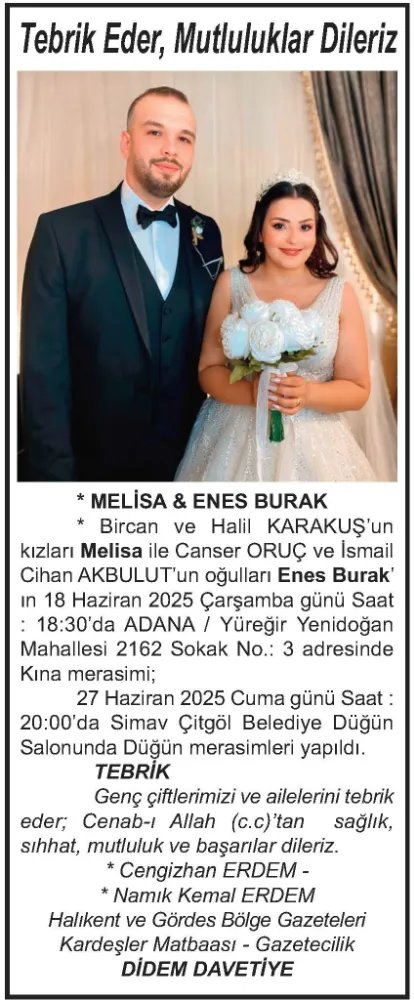 Tebrik Eder, Mutluluklar Dileriz