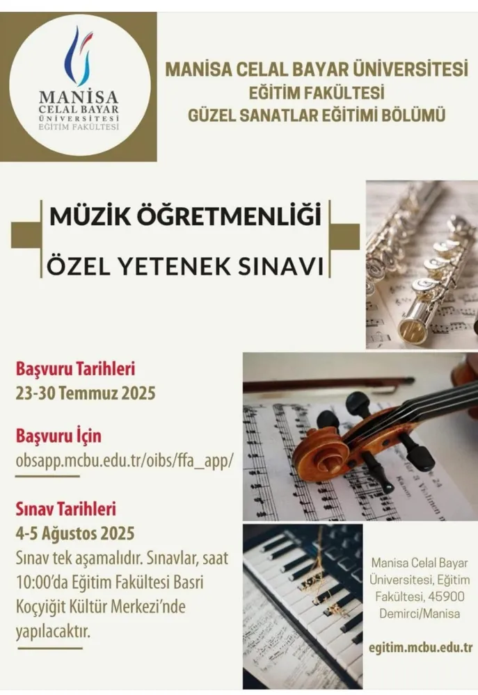 MÜZİK ÖĞRETMENLİĞİ ÖZEL YETENEK  SINAVI 4 - 5 AĞUSTOS’TA