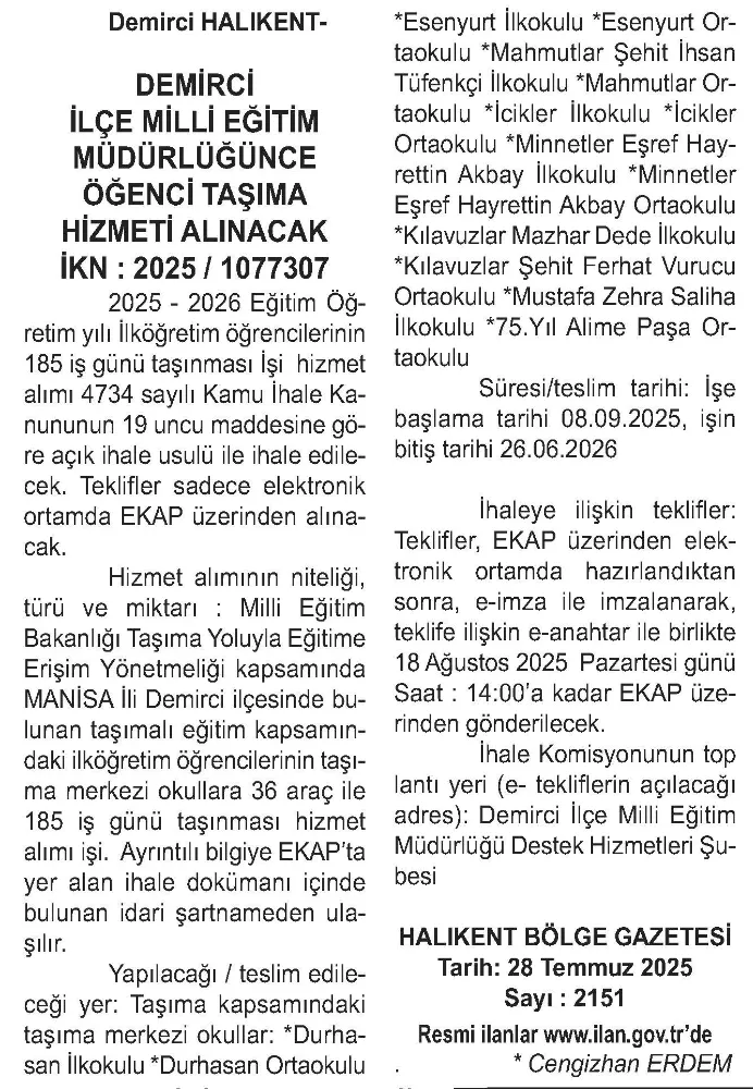 GAZETEMİZDE YAYIMLANAN RESMİ İLANLAR