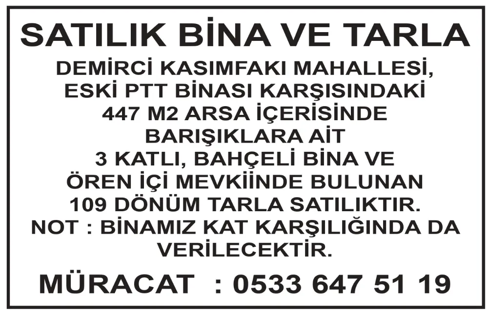 SATILIK BİNA VE TARLA
