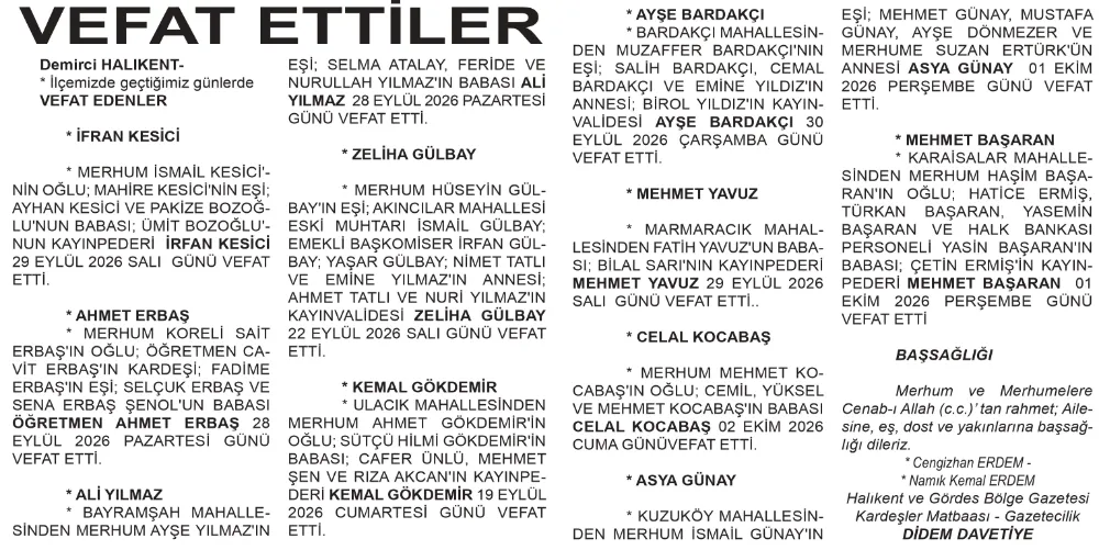 VEFAT ETTİLER