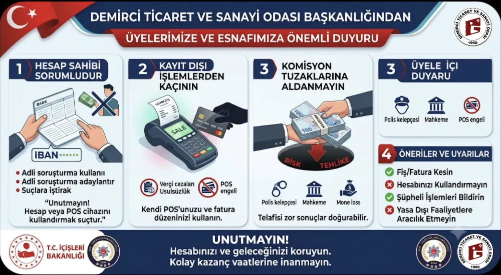 DEMİRCİ TİCARET VE SANAYİ ODASI’NDAN  ÖNEMLİ UYARI !