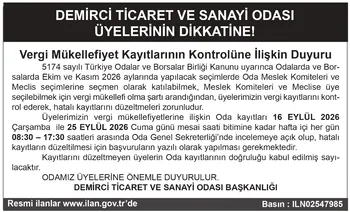 DEMİRCİ TİCARET VE SANAYİ ODASI ÜYELERİNİN DİKKATİNE!