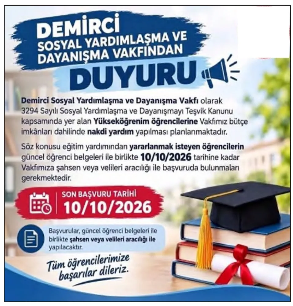 Demirci Sosyal Yardımlaşma ve Dayanışma Vakfından DUYURU!!