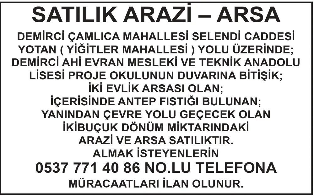 SATILIK ARAZİ-ARSA